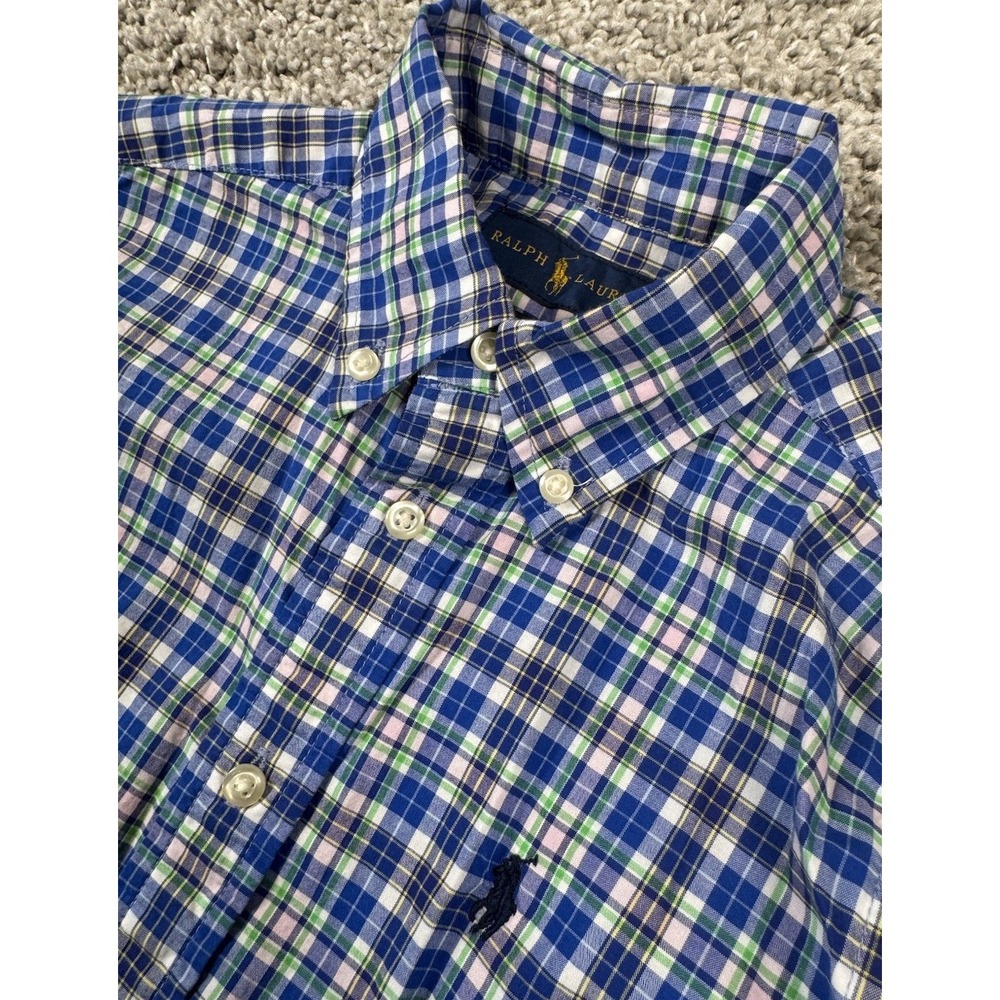 Ralph Lauren Boys Natural Stretch Short Sleeve Button Down Shirt‎ Plaid Pony 6